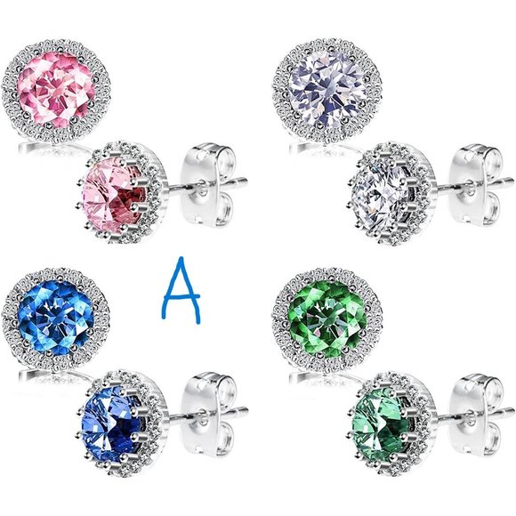 New  4 pc Stud Earrings Set, Copper Plated Cubic Zirconia Earrings for W… - Picture 1 of 5